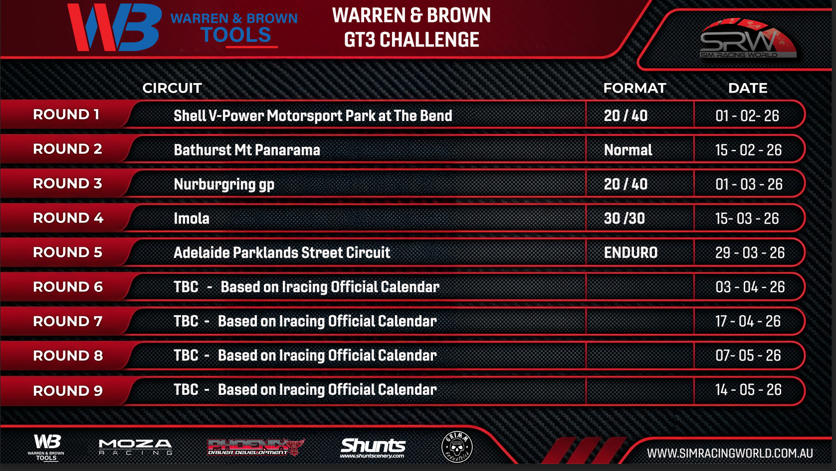 SRW Season 1 2026 Subscription