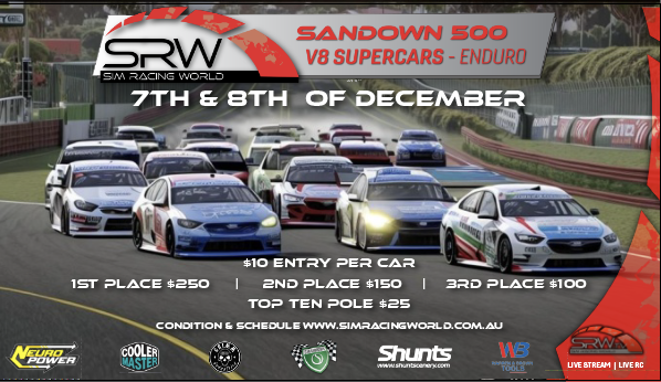 SRW  SANDOWN 500 V8 SUPERCARS - ENDURO- Prize money !!