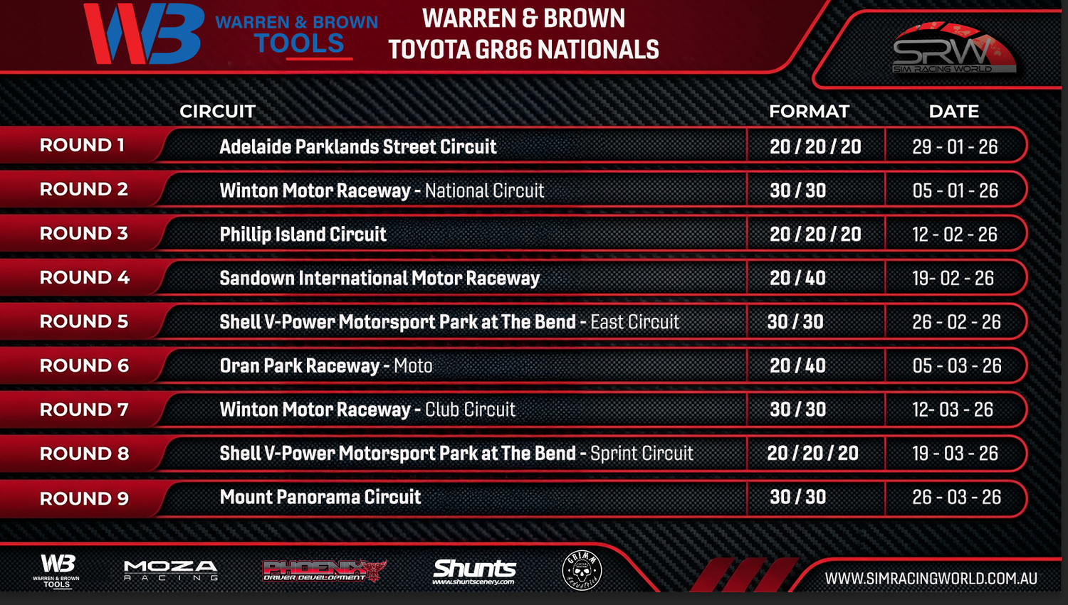 SRW Season 1 2026 Subscription