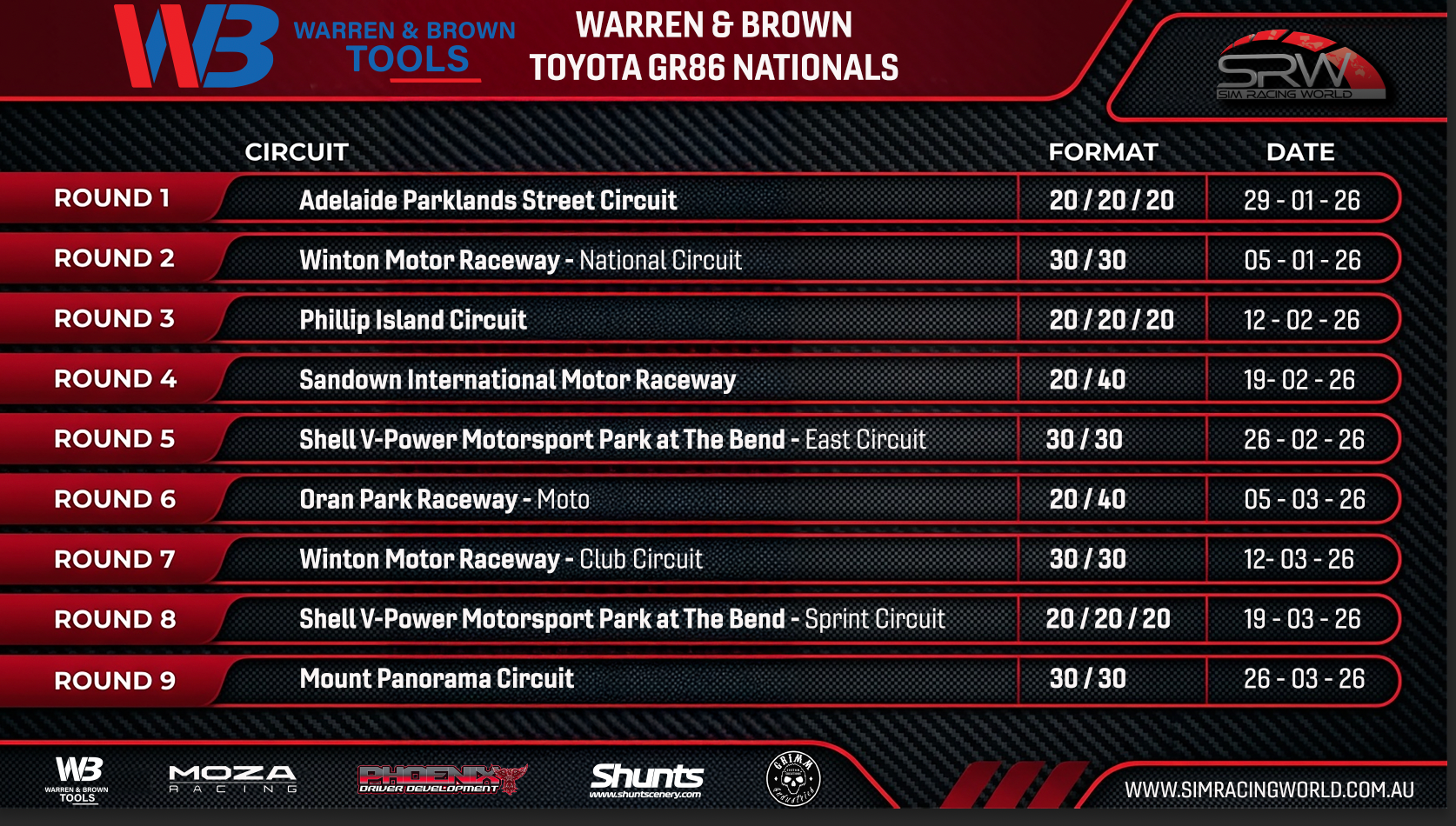 SRW Season 1 2026 Subscription